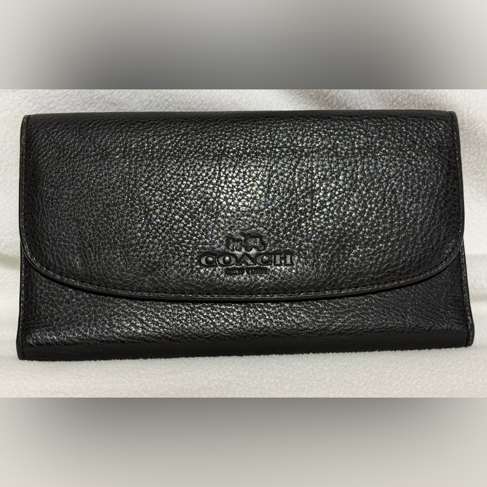 Vintage Coach Black Continental Textured Leather Flap Wallet Pre-1994